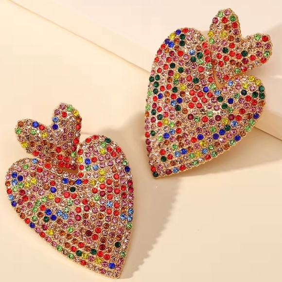 Anthropologie Jewelry - Colorful Heart Crystal Drop Earrings